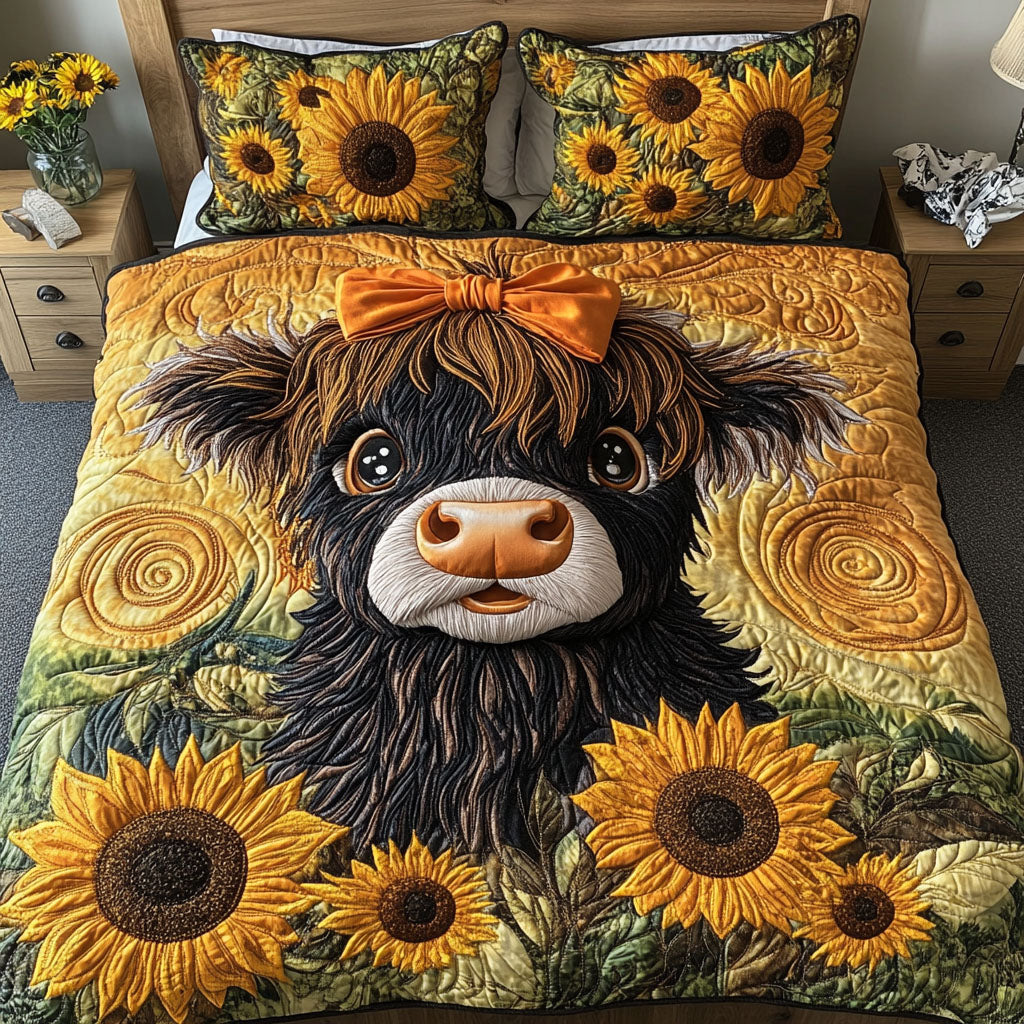 Bowtie Beauty Quilted Bedding Set Best Bedspread Set Highland Cow Gift Ideas