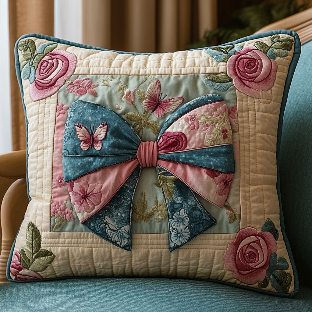 Bowtie Vintage Quilt Pillow Case Elegant Pillow Cover Merch Gift for Stylish Homes