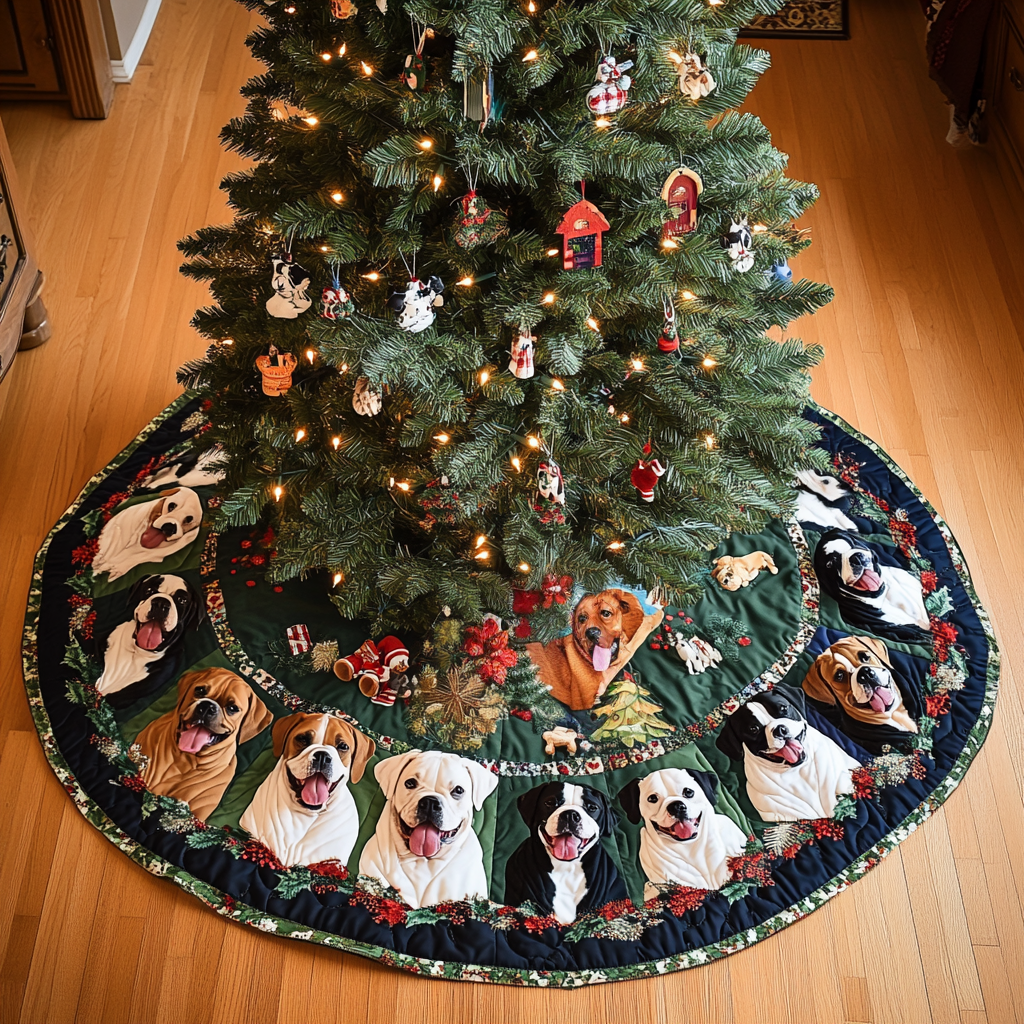 Boxer Christmas Bliss Christmas Quilted Tree Skirt Heartwarming Christmas Tree Skirt Gift for Loved Ones