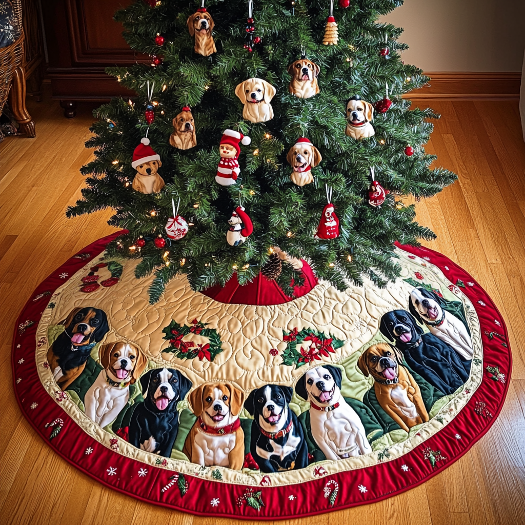 Boxer Christmas Delight Christmas Quilted Tree Skirt Christmas Holiday Decor Home
