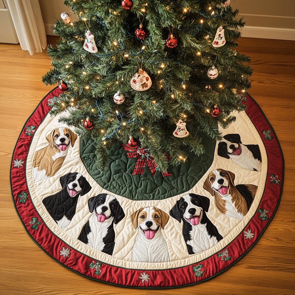 Boxer Christmas Joy Christmas Quilted Tree Skirt Christmas Holiday Decor Home