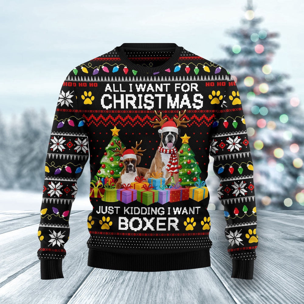 Boxer Christmas Unisex Sweater for Couples Friends Funny Family Christmas Holiday Gift