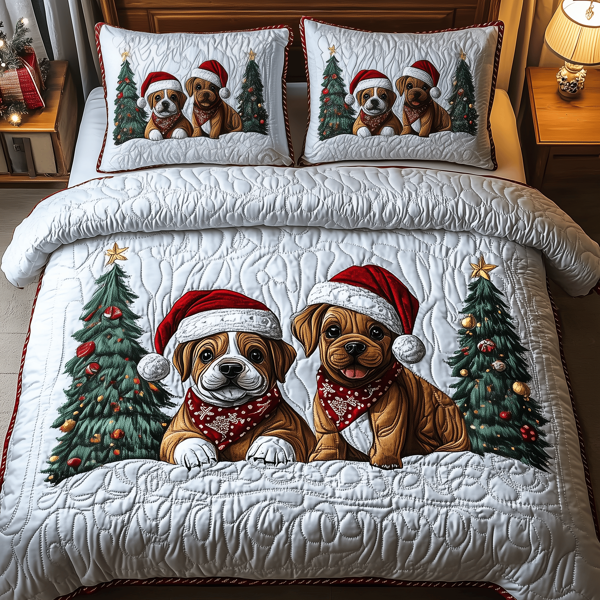 Boxer Dog Family Quilted Bedding Set Xmas Bedding Set Unique Christmas Gifts For Parents