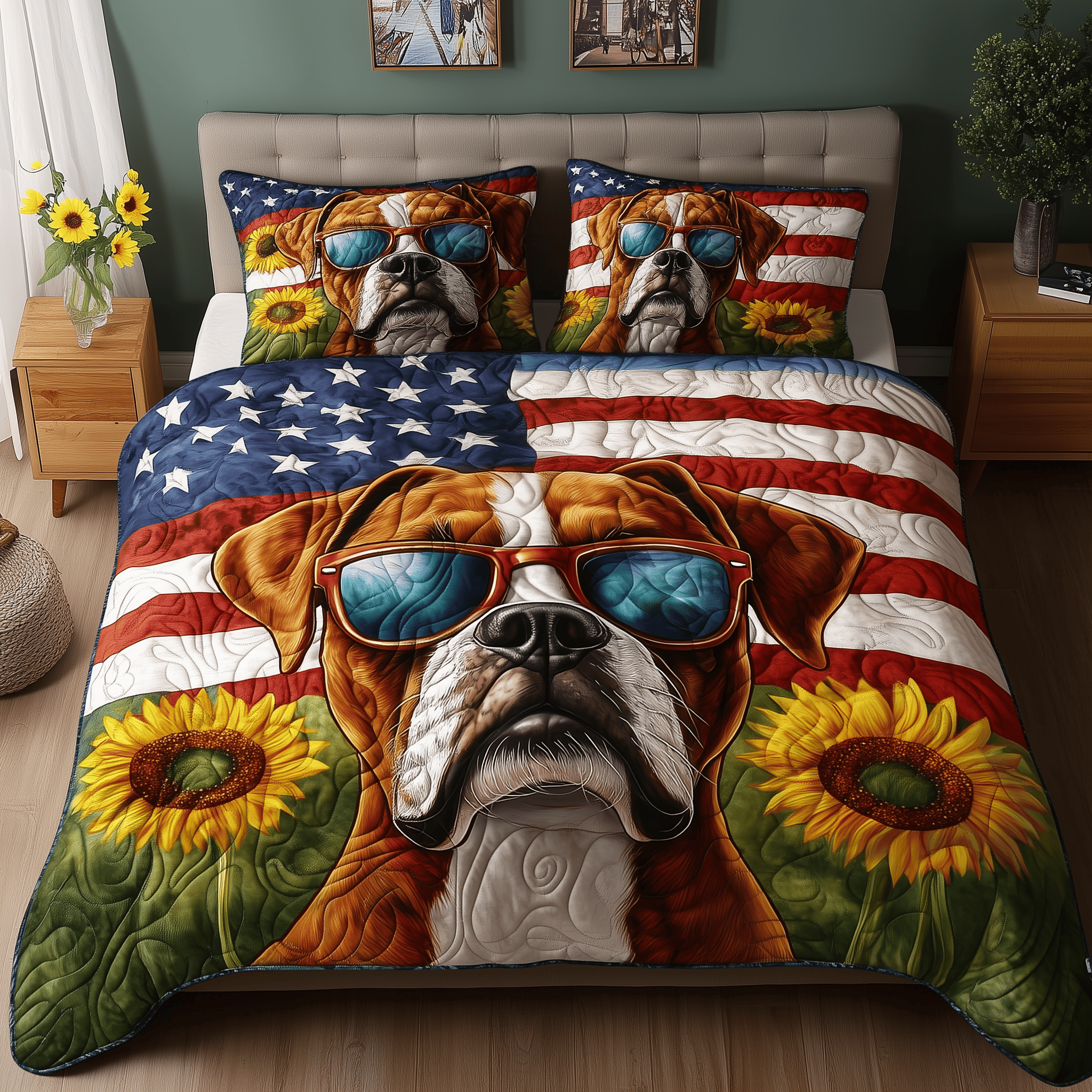 Boxer Dog Quilted Bedding Set Xmas Bedding Set Best Christmas Gifts 2024