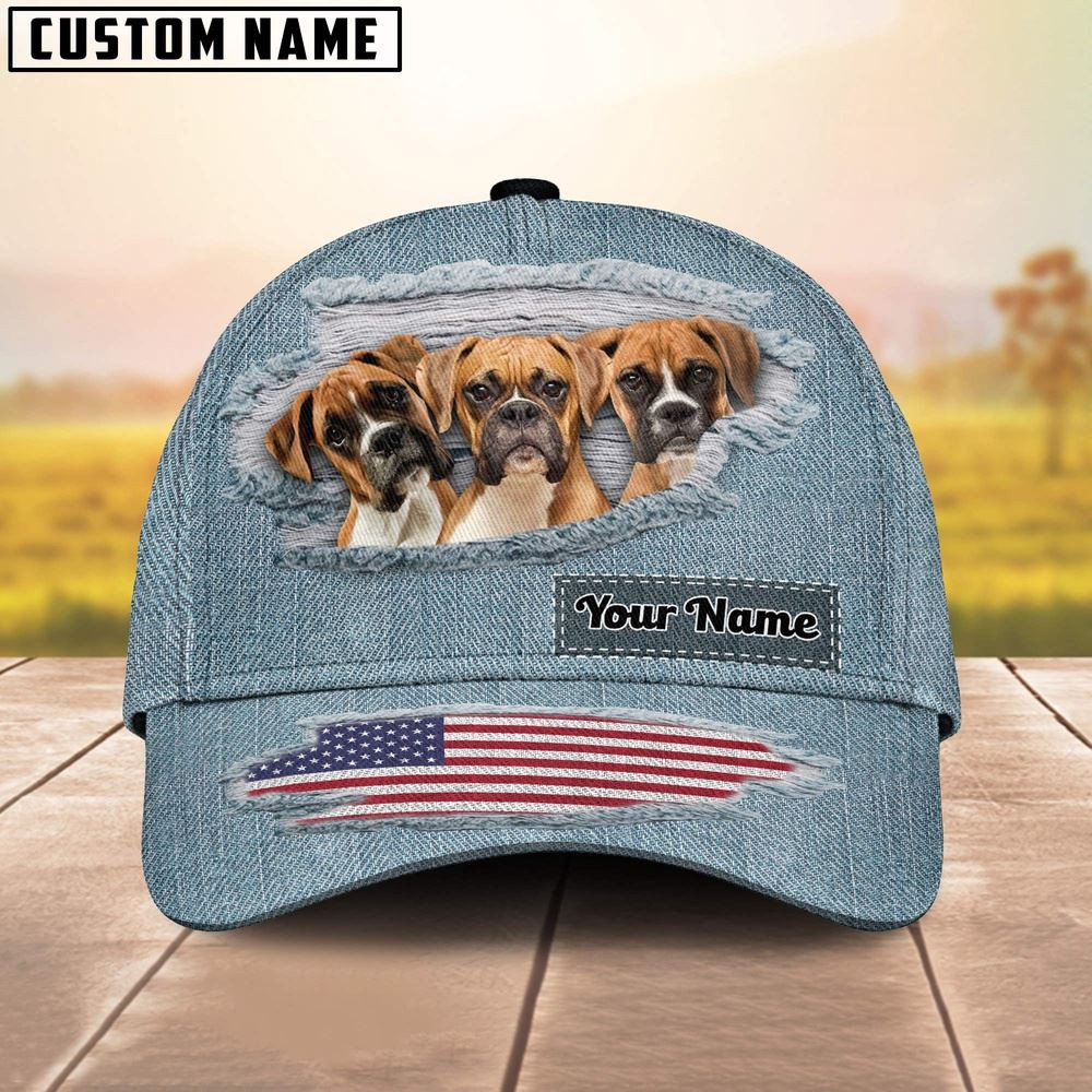 Boxer Dogs Jeans Pattern Customized Name Cap Farm Cap Farmer Baseball Cap Gift For Farmer
