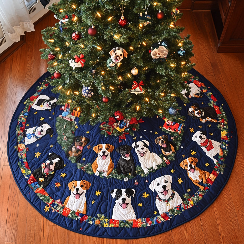 Boxer Tree Charm Christmas Quilted Tree Skirt Christmas Holiday Decor Home