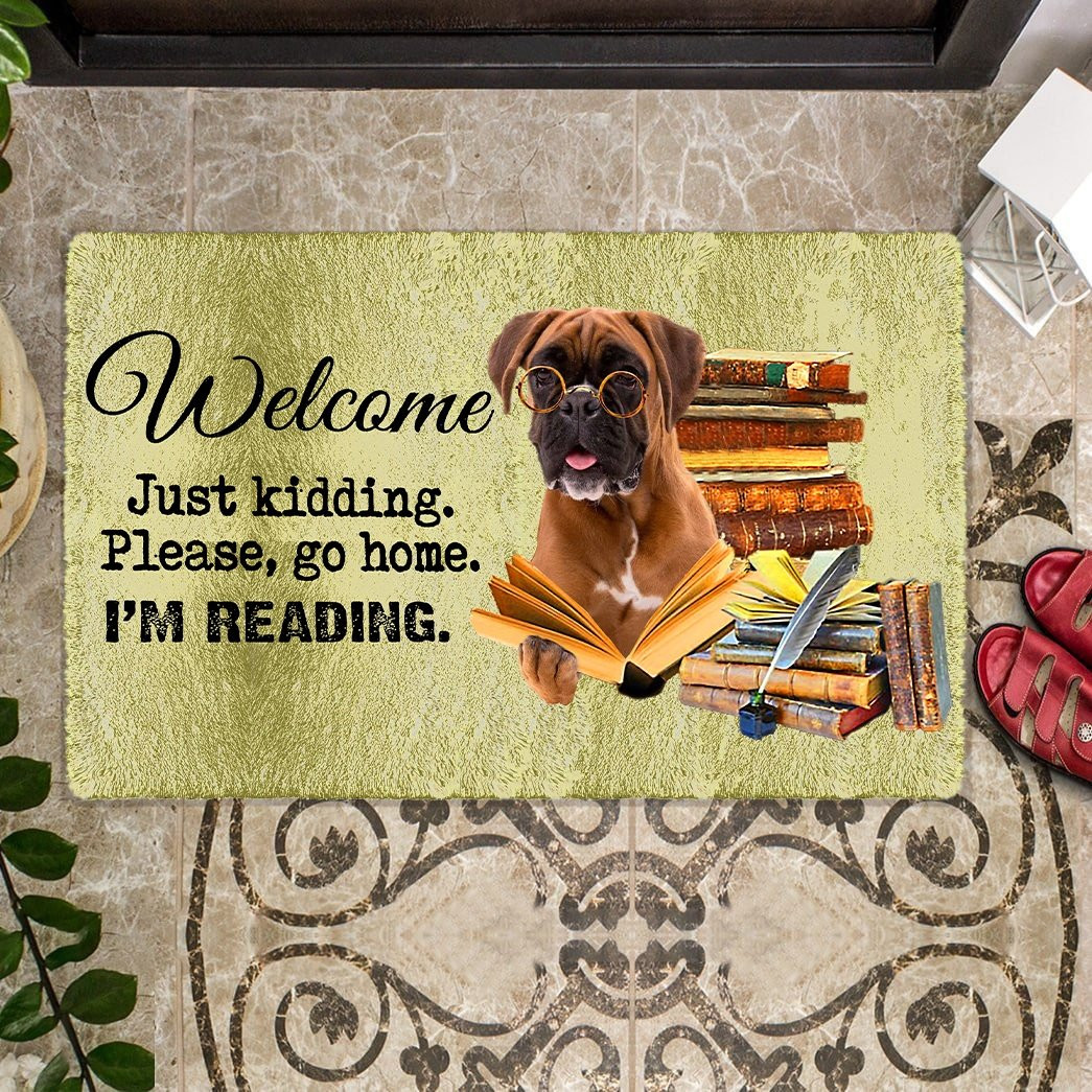 Boxer Welcome Just Kidding Doormat Christmas Entry Way Decor Dog Person Gifts