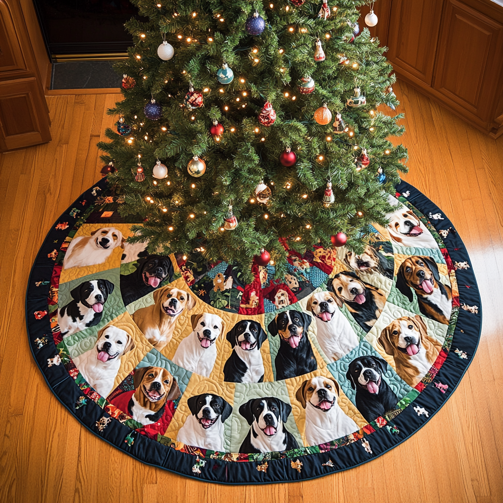 Boxer Wonderland Christmas Quilted Tree Skirt Perfect Holiday Gift for Home Decor Lovers