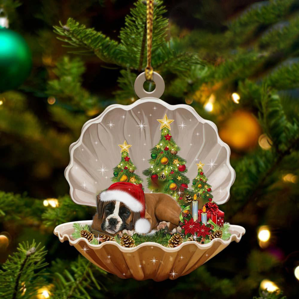 Boxer3 Sleeping in Pearl Dog Christmas Ornament Flat Acrylic