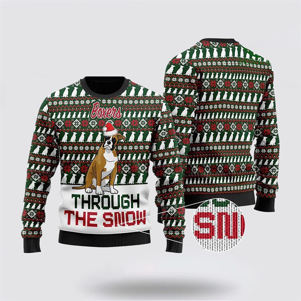 Boxers Through The Snow Christmas Ugly Sweater Christmas Gift For Dog Love Christmas Gift Idea