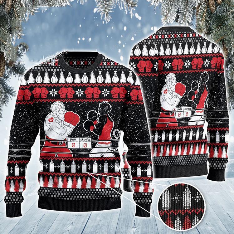 Boxing Santa And Krampus Ugly Christmas Sweater Secret Santa Present For Boxing Lovers
