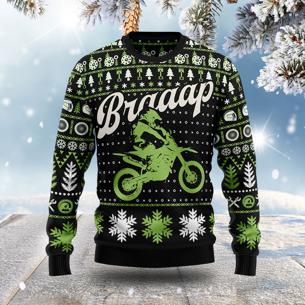 Braaap Moto Ugly Christmas Sweater Xmas Apparel Christmas Gifts For Racers