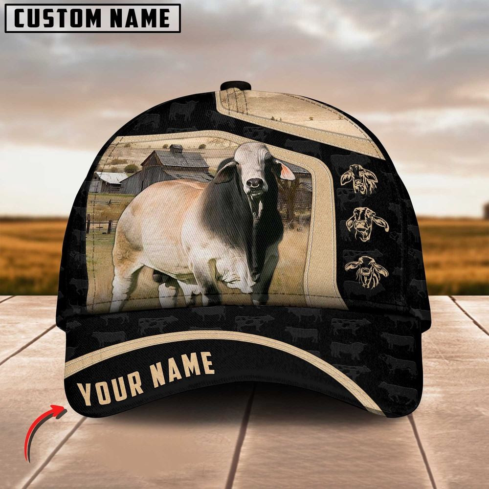 Brahman Cattle Black Yellow Pattern Customized Name Cap Farmer Baseball Cap Gift For Farmer