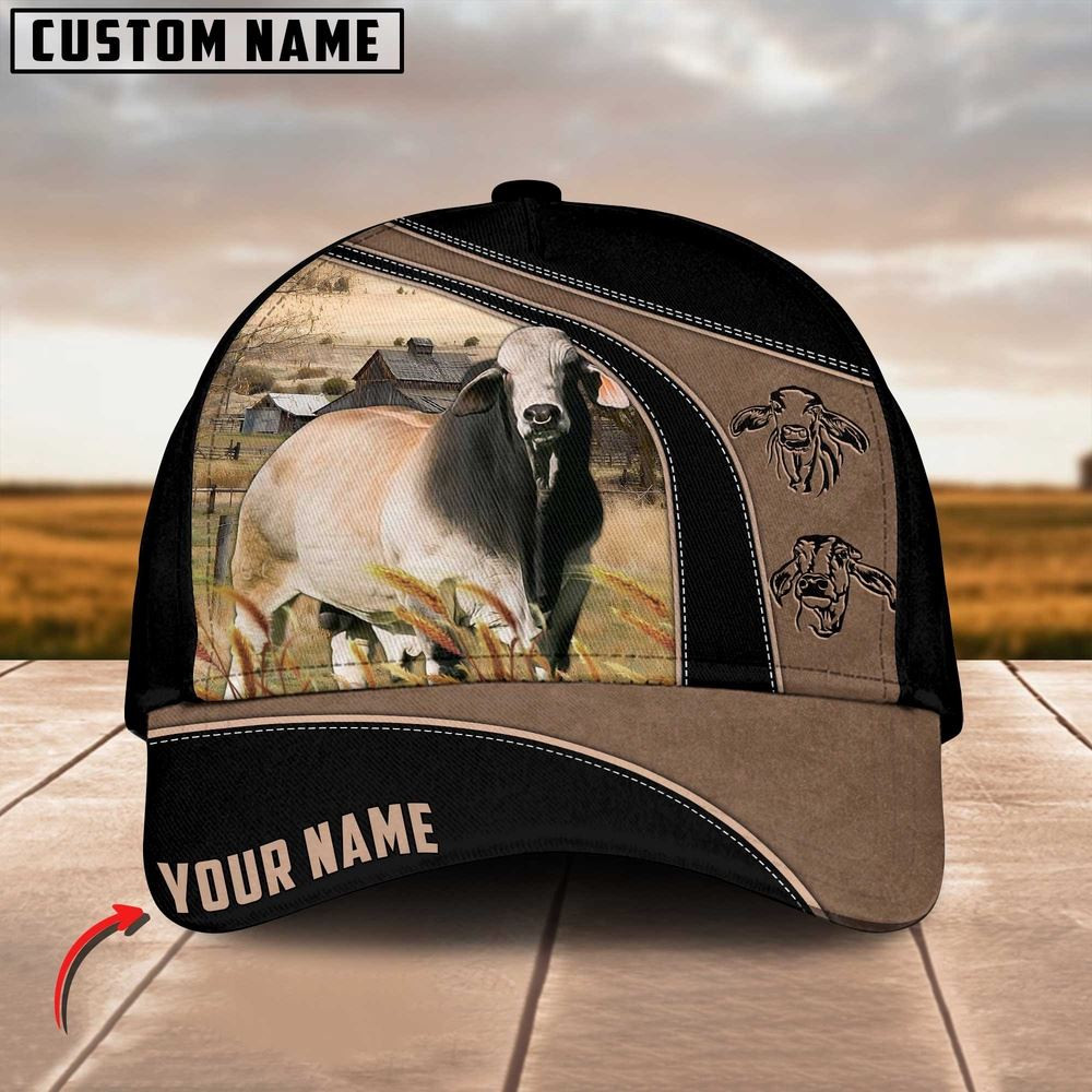Brahman Cattle Customized Name Black Brown Cap Farmer Baseball Cap Gift For Farmer
