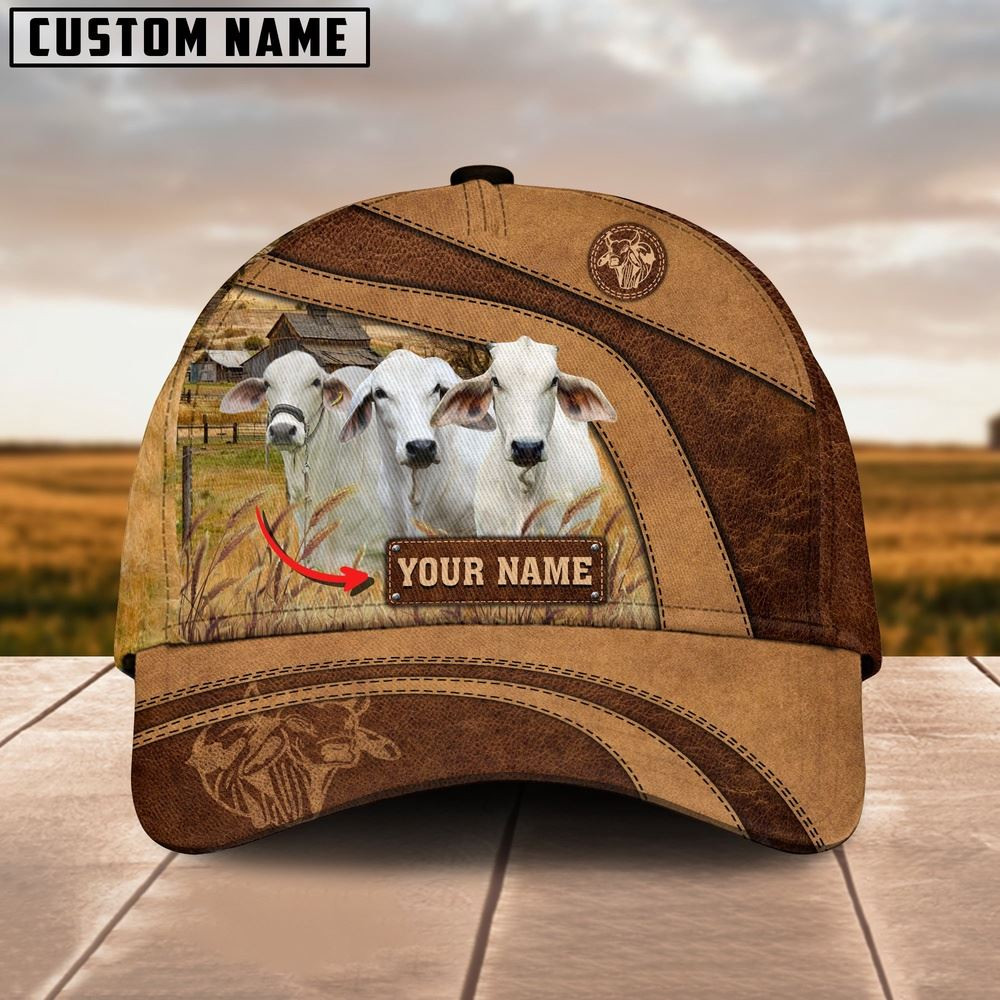 Brahman Cattle Customized Name Brown Cap Farmer Baseball Cap Gift For Farmer