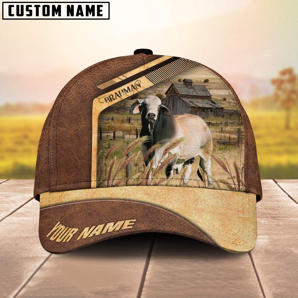 Brahman Cattle Customized Name Brown Farmer Baseball Cap Gift For Farmer