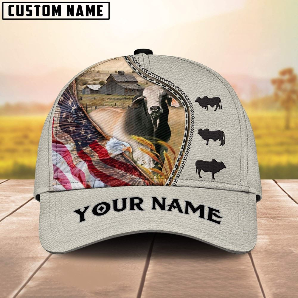 Brahman Cattle Eagle US Flag Leather Pattern Customized 3D Cap Farmer Baseball Cap Gift For Farmer