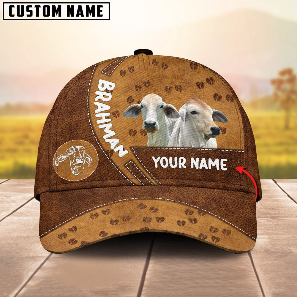 Brahman Cattle Happiness Brown Yellow Customized Name Cap Farmer Baseball Cap Gift For Farmer