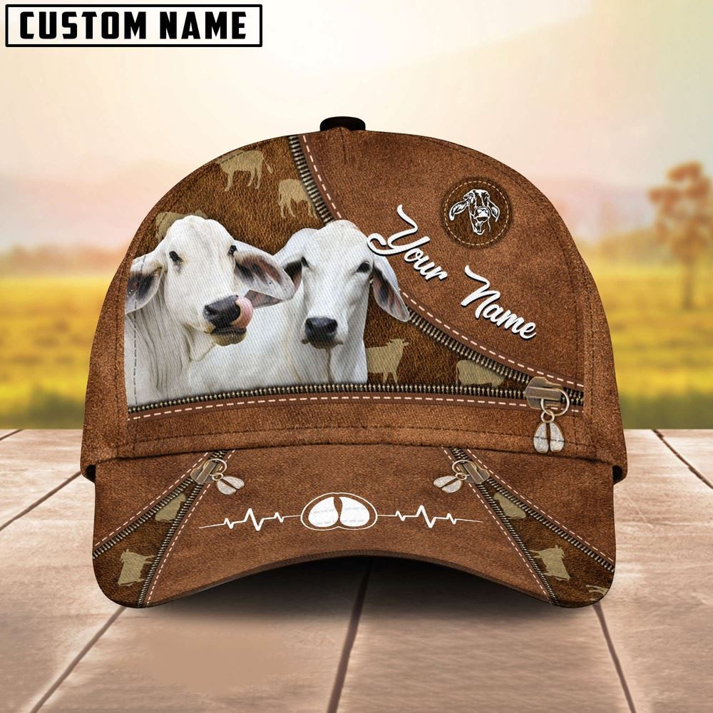 Brahman Cattle Heart Line Farm Lover Pattern Customized 3D Cap Farmer Baseball Cap Gift For Farmer