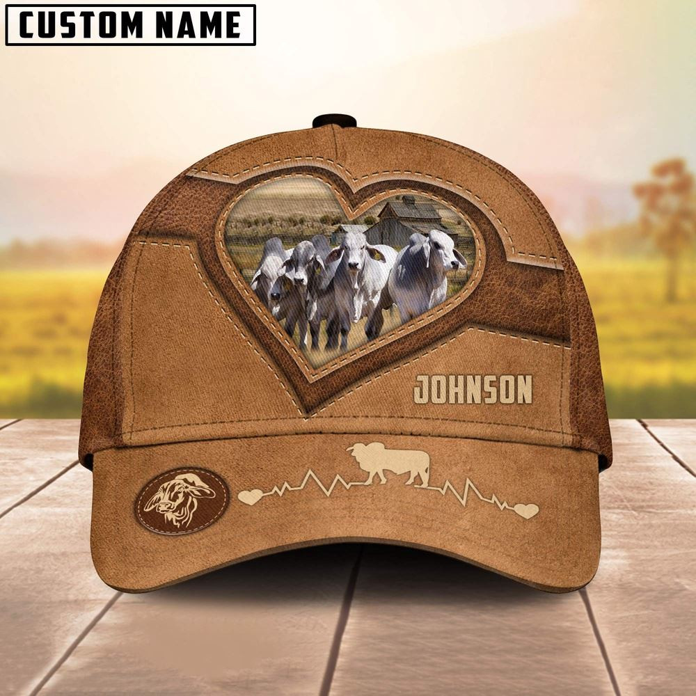 Brahman Cattle Heart Shaped Style Customized Name Cap Farmer Baseball Cap Gift For Farmer