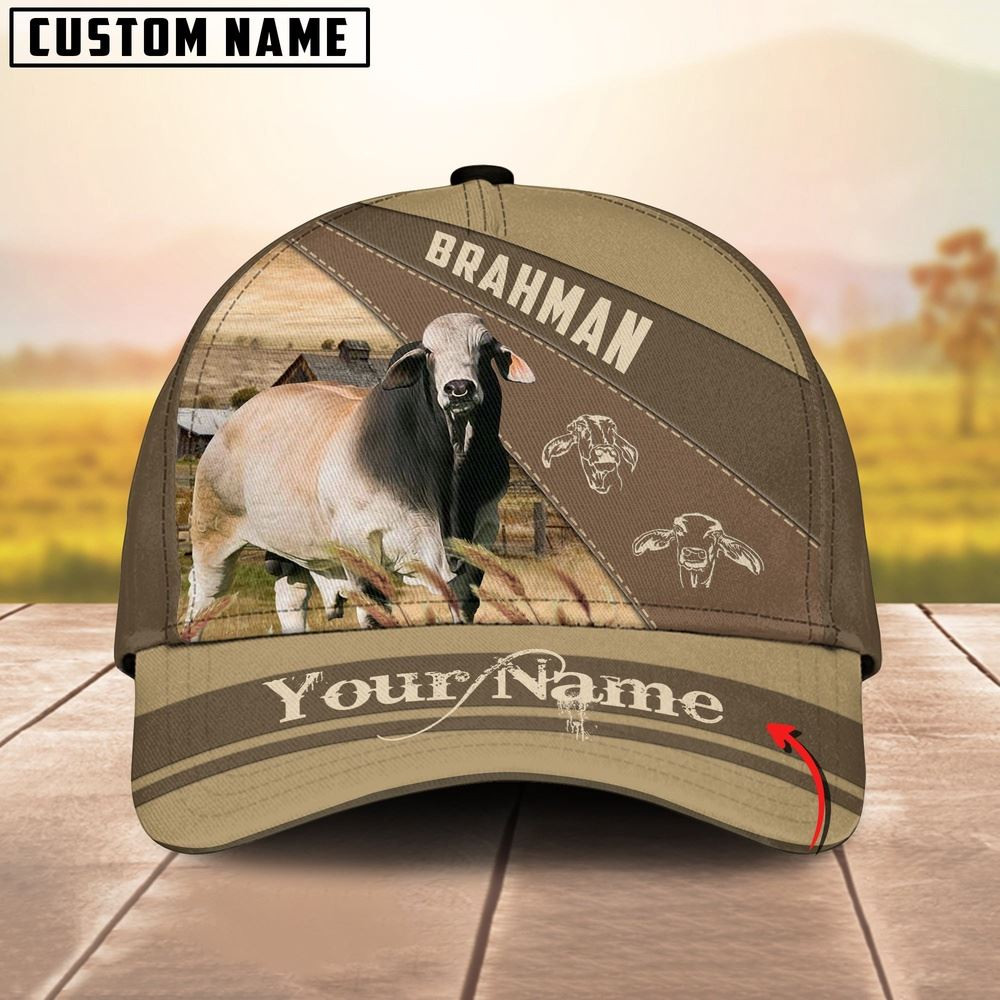 Brahman Cattle Khaki Pattern Customized Name Cap Farmer Baseball Cap Gift For Farmer