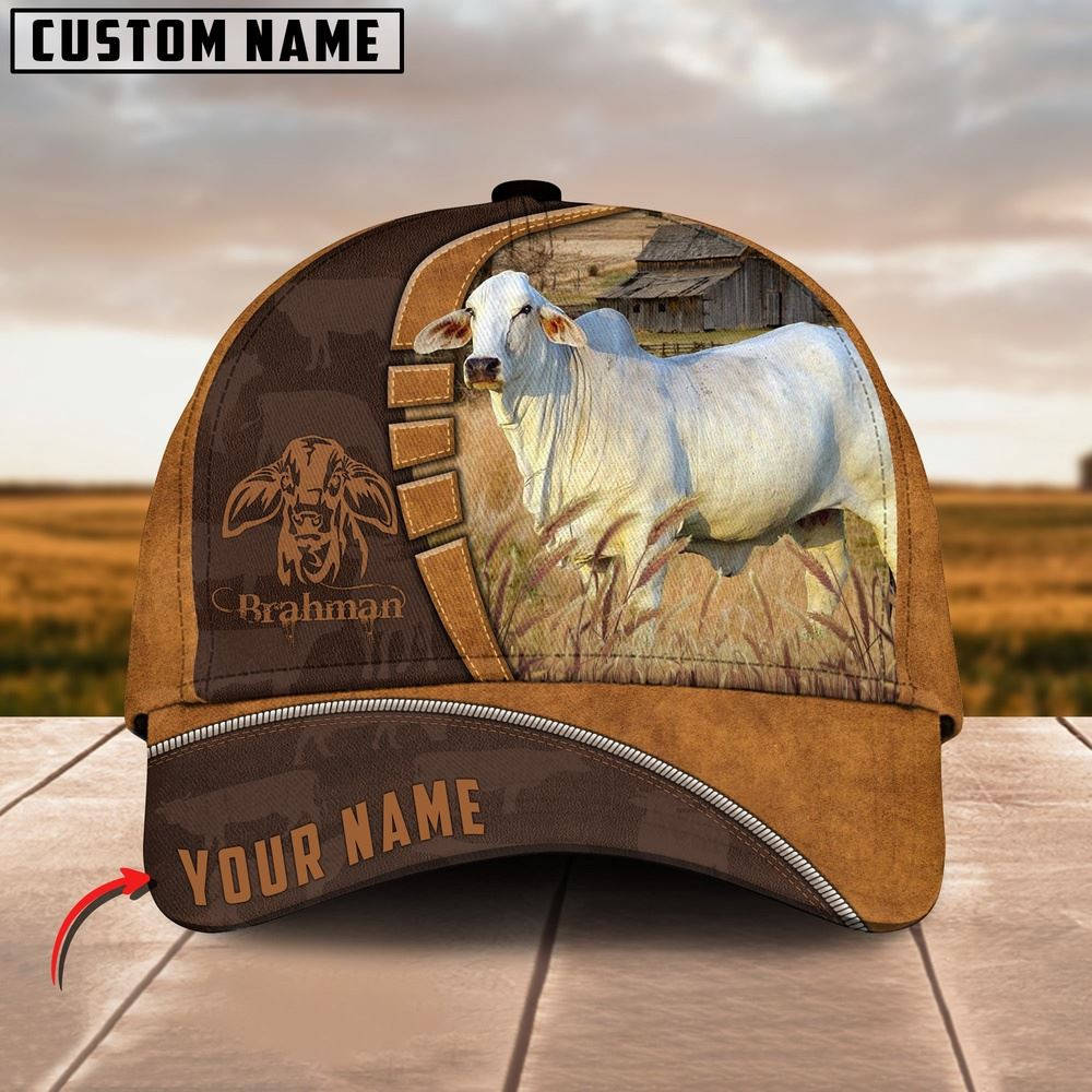 Brahman Cattle Leather Pattern Customized Name Cap Farmer Baseball Cap Gift For Farmer