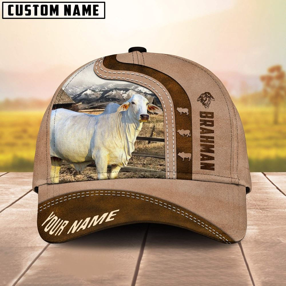 Brahman Custom Name Light Brown Cap Farm Cap Farmer Baseball Cap Gift For Farmer