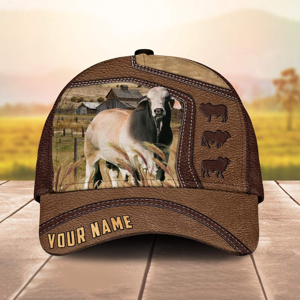 Brahman Customized Name Brown Leather Pattern Cap Farm Cap Farmer Baseball Cap Gift For Farmer