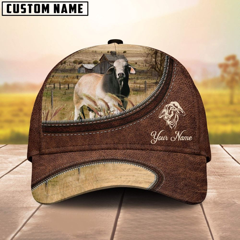 Brahman On The Farm Customized Name Leather Pattern Cap Farm Cap Farmer Baseball Cap Gift For Farmer