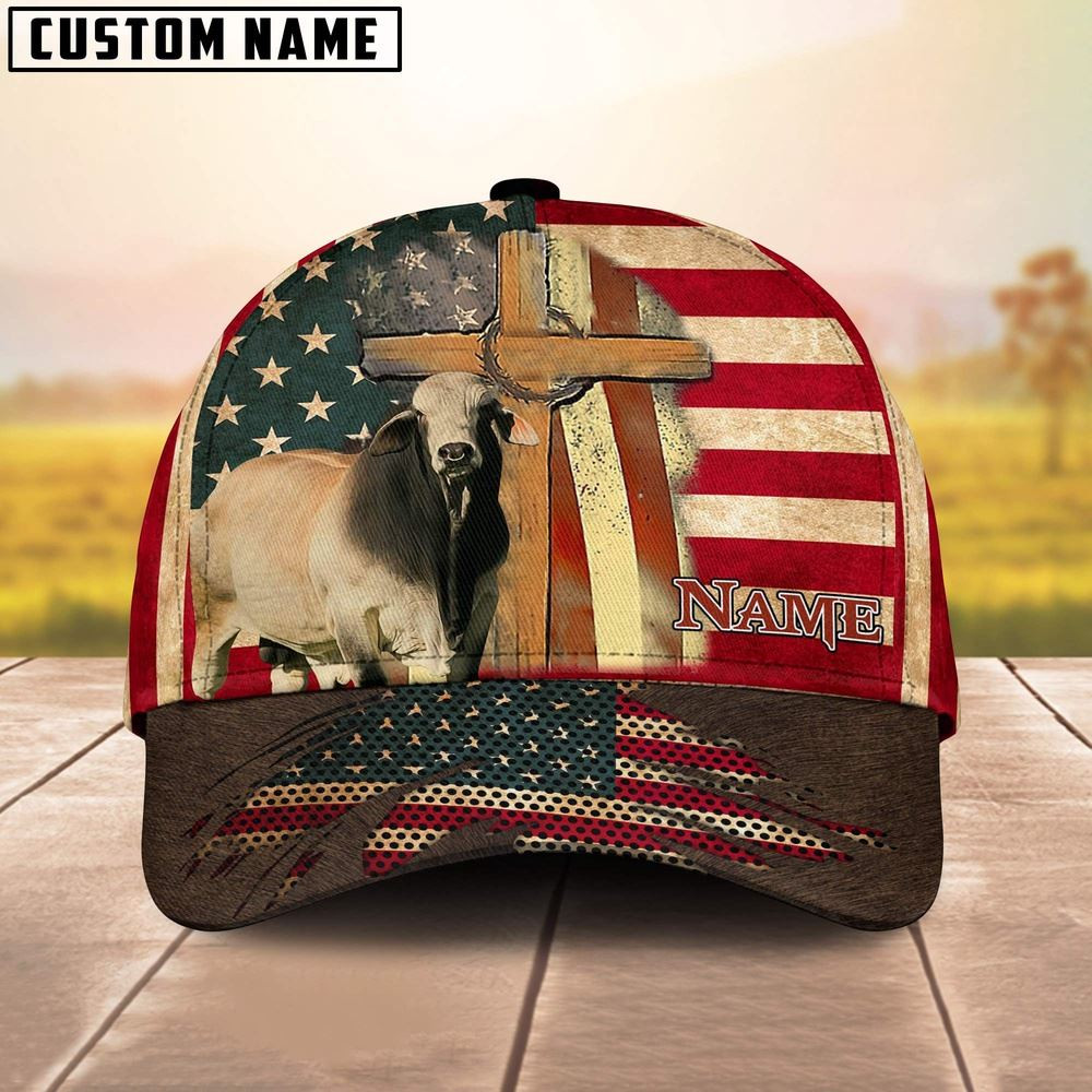 Brahman USA Flag Customized Name Cap Farm Cap Farmer Baseball Cap Gift For Farmer