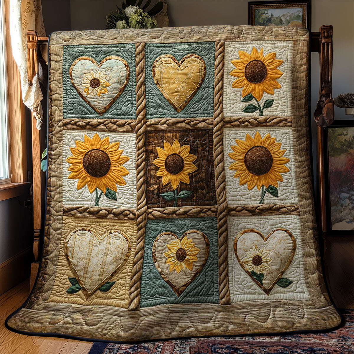 Braided Heart Sunflower Quilt Practical Quilt Blanket Gift for Comfort and Style