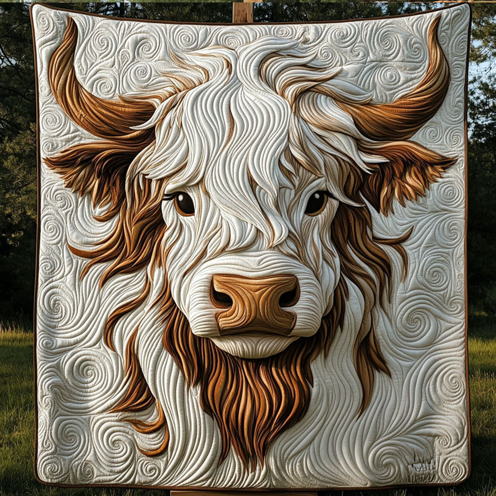 Braided Horn Elegance Quilted Blanket Bedroom Xmas Decor Highland Cow Presents