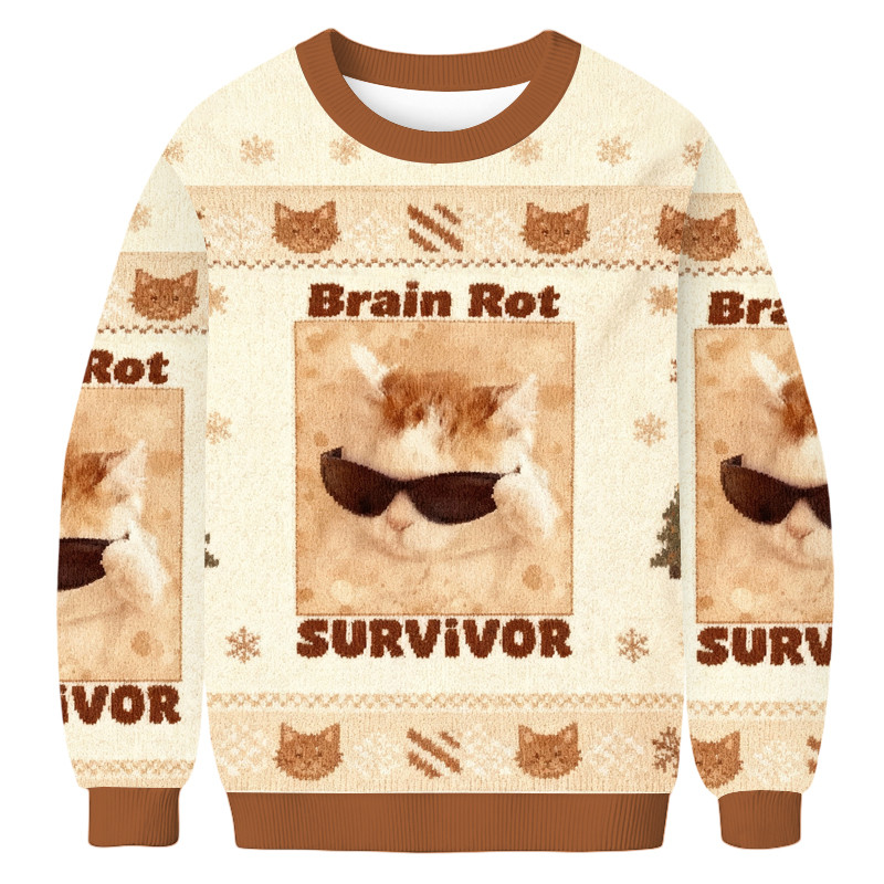 Brain Rot Survivor Cat Christmas Ugly Sweater Xmas Wear Christmas Gifts For Pet Lovers