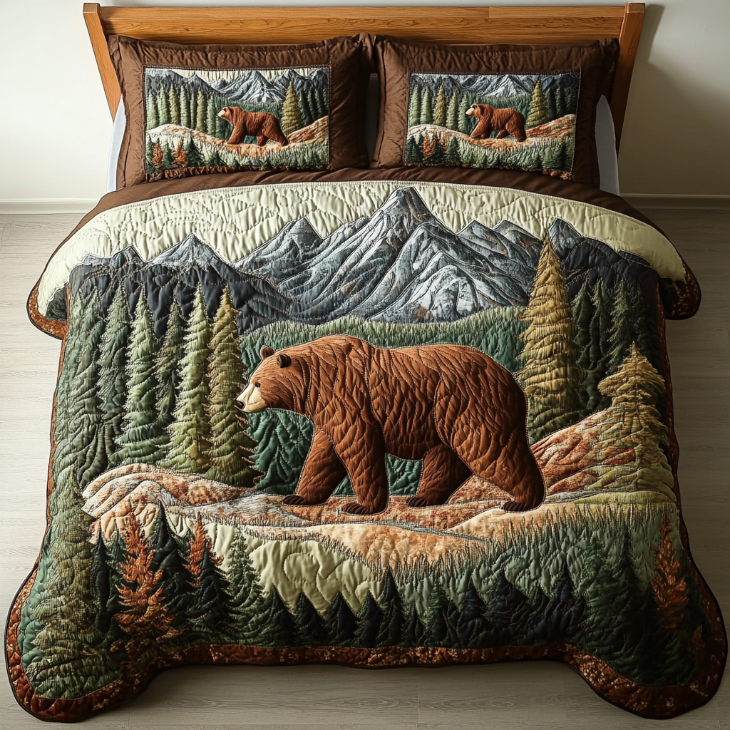Brave Bear Quilted Bedding Set Duvet Cover Bed Sheet Set Cute Bear Themed Gifts
