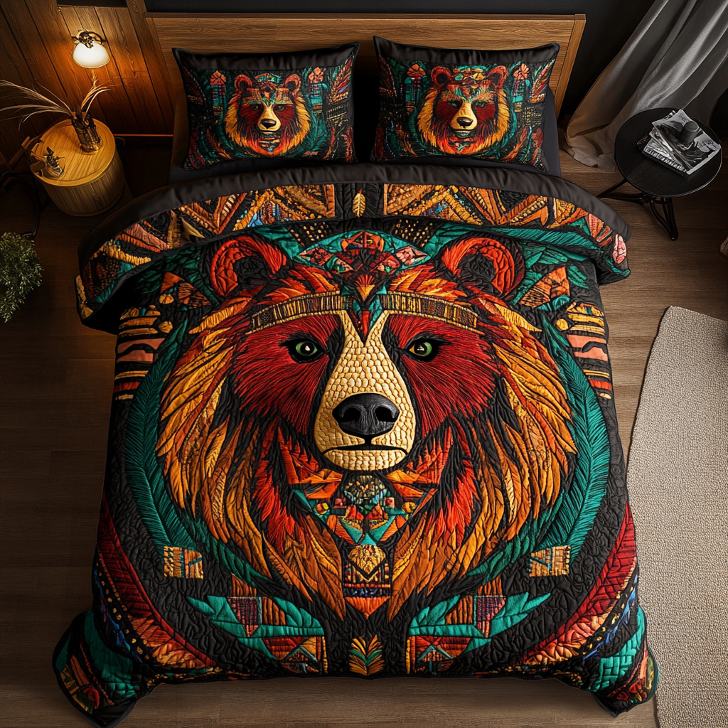 Brave Bear Quilted Bedding Set Holiday Duvet Cover Set Christmas Bear Gifts