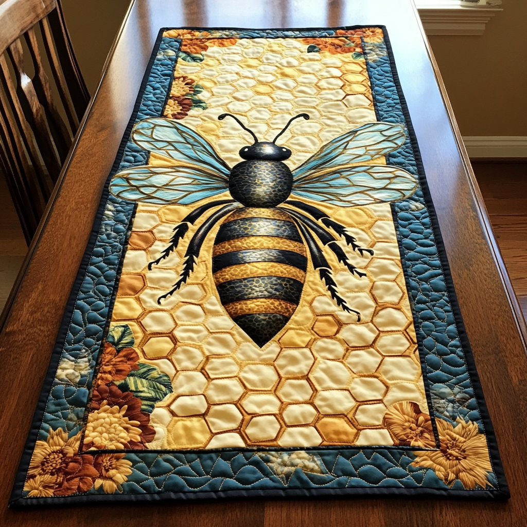 Brave Bee Quilted Table Runner Kitchen Table Decor Bee Gifts For Women