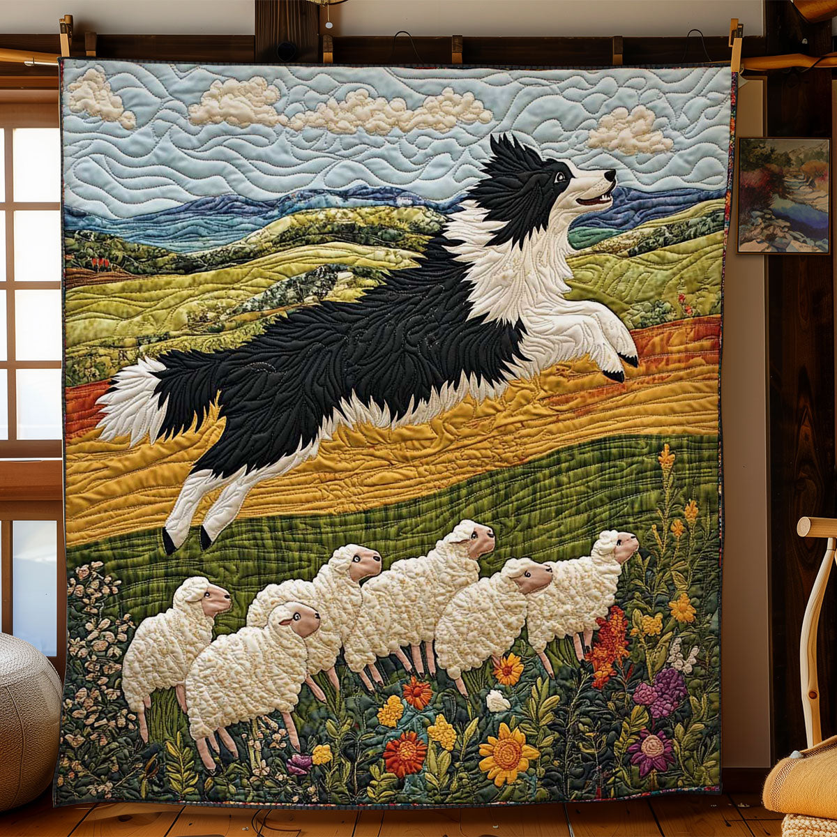Brave Border Collie Quilt Blanket Sofa Throws Granny Xmas Gifts