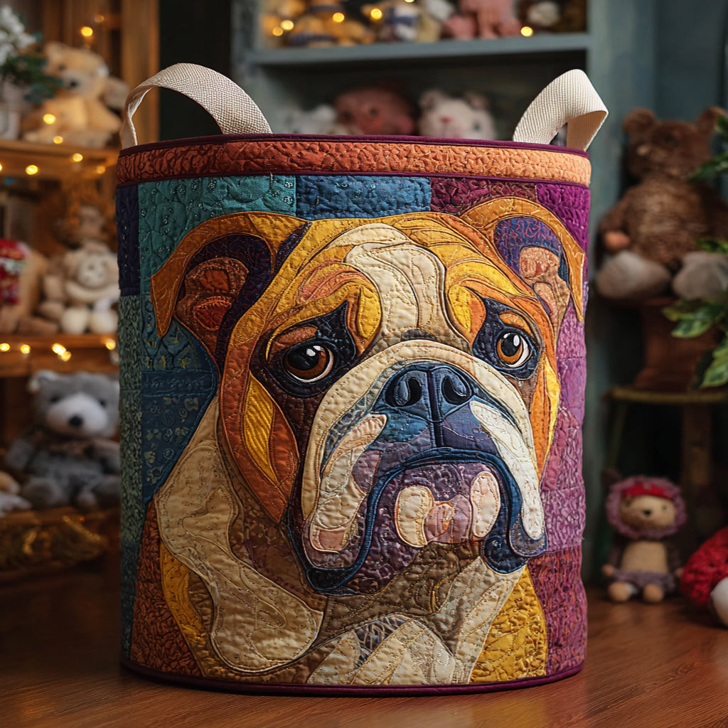 Brave Bulldog Quilted Laundry Basket Perfect Quilted Laundry Basket Gift for Family and Friends