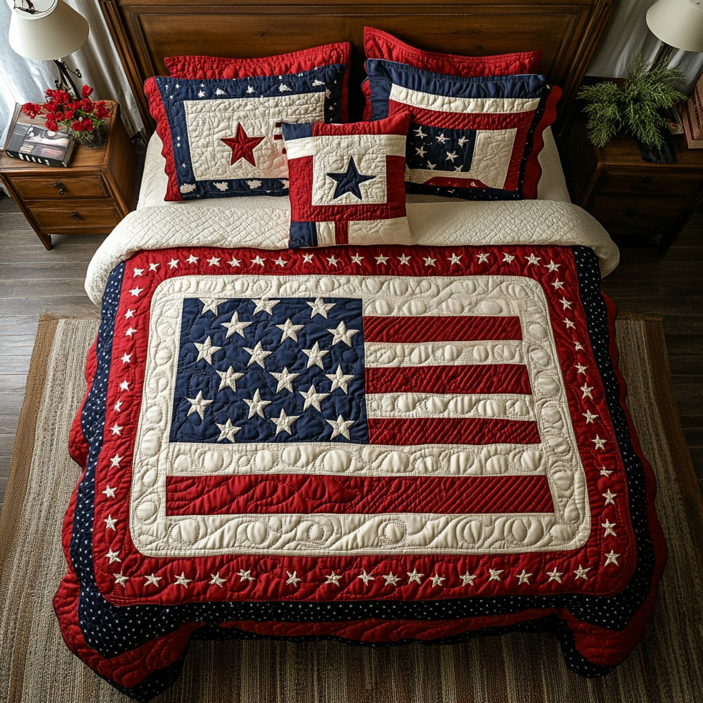 Brave Cover Quilted Bedding Set Cozy Bedroom Decor Patriotic Themed Gifts