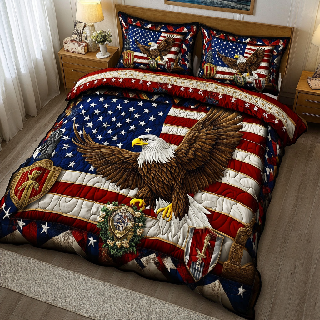 Brave Eagle Quilted Bedding Set Patriotic Bedroom Ideas Best Eagle Gifts For Husband