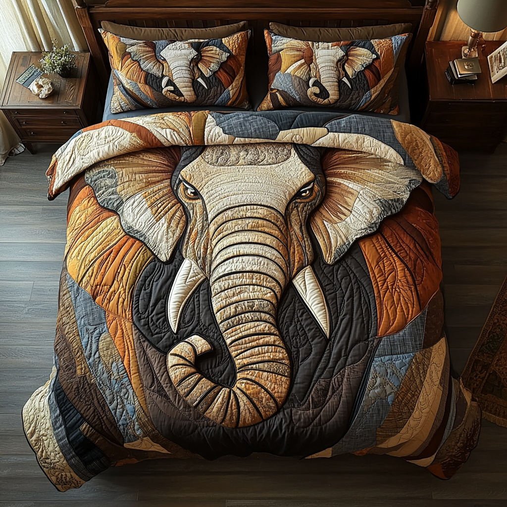Brave Elephant Quilted Bedding Set Best Christmas Duvet Cover Set Cute Elephant Gifts For Women