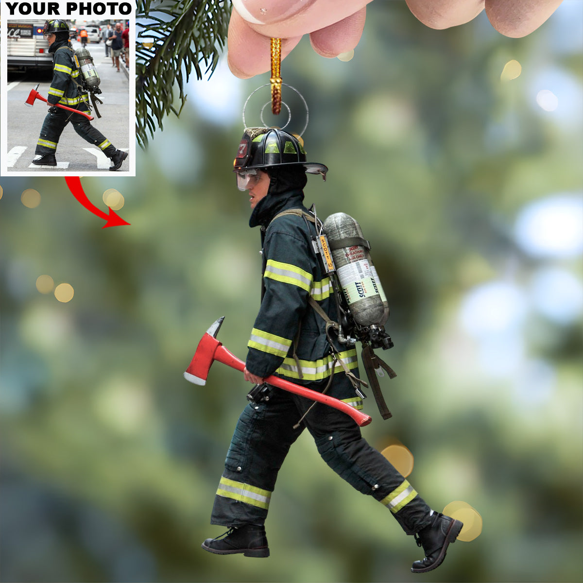 Brave Firefighter Personalized Photo Mica Ornament Christmas Gift For Firefighters Family