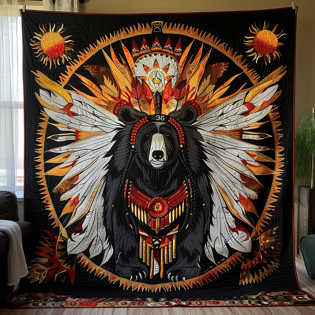 Brave General Bear Quilted Blanket Native American Gifts