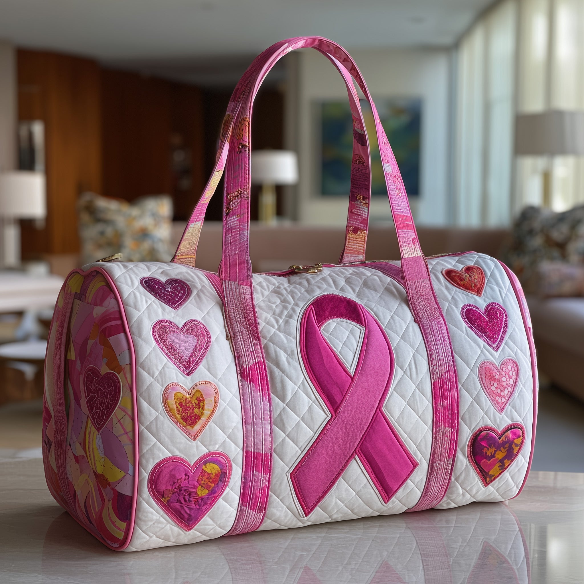 Brave Heart Ribbon Quilted Duffle Bag Mother's Day Gift Idea