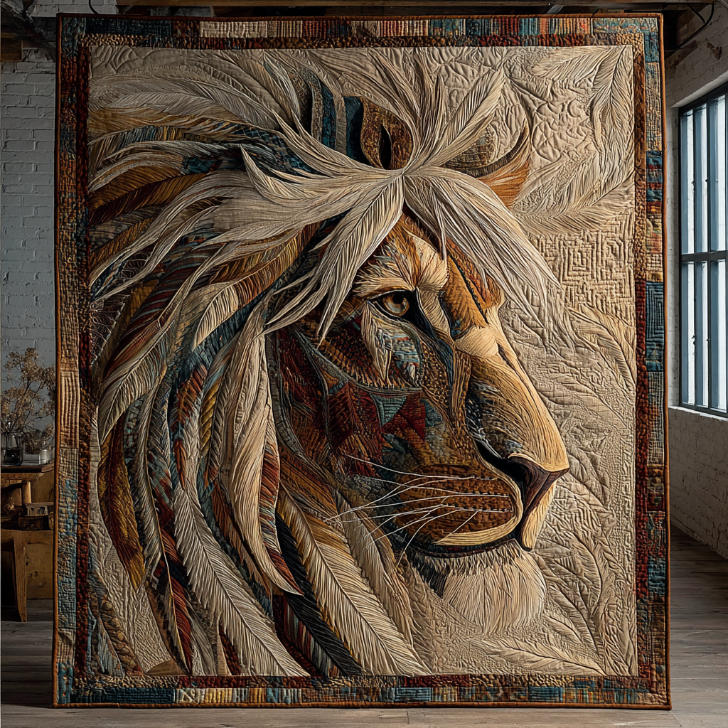 Brave Lion Quilted Blanket Holiday Throw Blanket Presents For People Who Love Lions