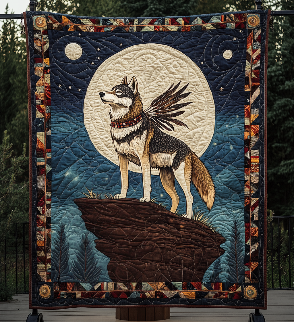 Brave Native Wolf Quilted Blanket Wolf Gifts For Him
