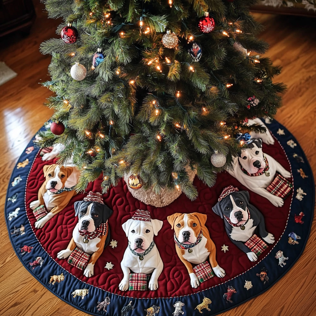 Brave Pitbull Christmas Quilted Tree Skirt Holiday Decor Great Dog Christmas Gifts