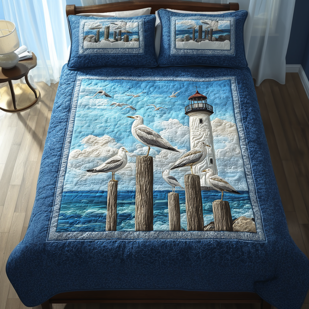 Brave Seagull Quilted Bedding Set Unique Bed Sheet Set Seagull Gifts For Him