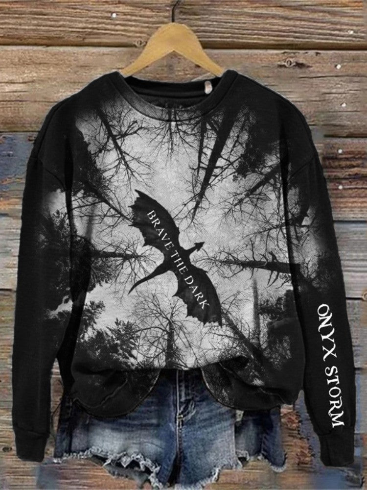 Brave The Dark Onyx Storm Sweatshirt Fourth Wing Dragon Sweatshirt Book Fantasy Lovers Gifts