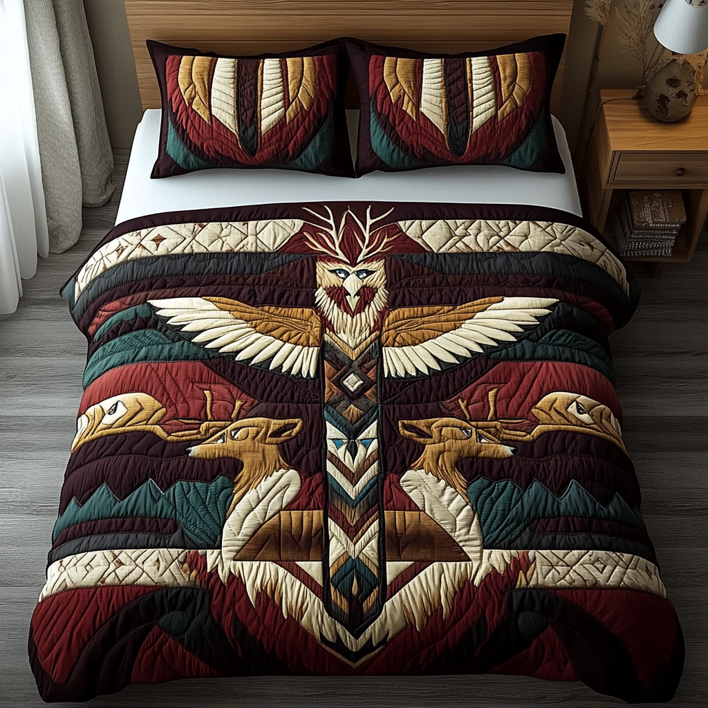 Brave Totem Quilted Bedding Set King Size Duvet Cover Father's Day Presents From Daughter